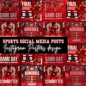 Canva Sports-sjablonen voor sociale media, softbaltoernooi Gameday, voetbal, schema, basketbal, eindscore, ijshockey, toegewijde sjablonen