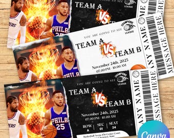 Digital Download Basketball Birthday Invite, NBA Ticket, Souvenir Ticket, Custom Ticket Basketball, Basketball Sport Canva TemplatePrintable