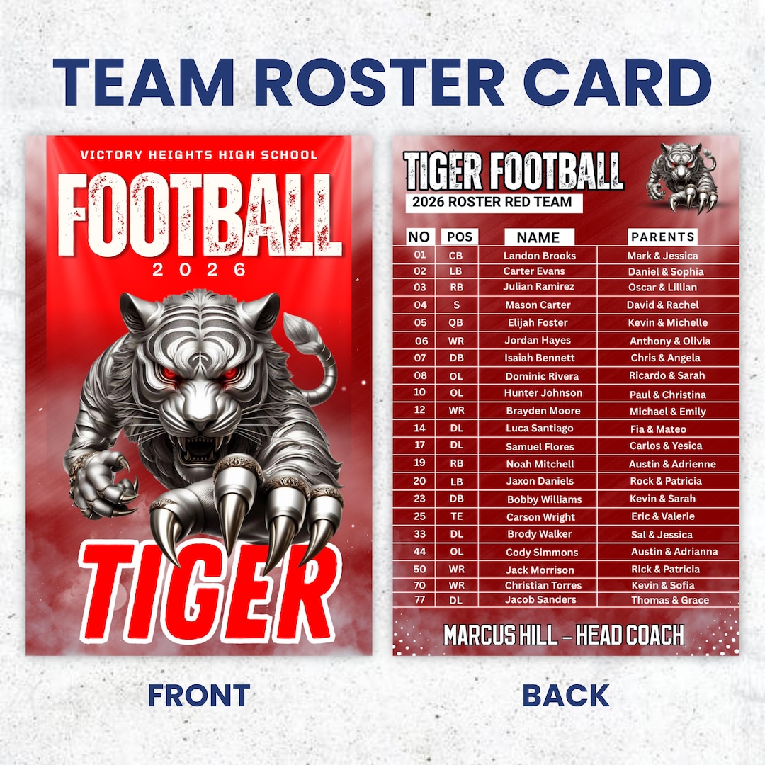Editable Team Roster Card Template for Coaches | Customizable Sports ...