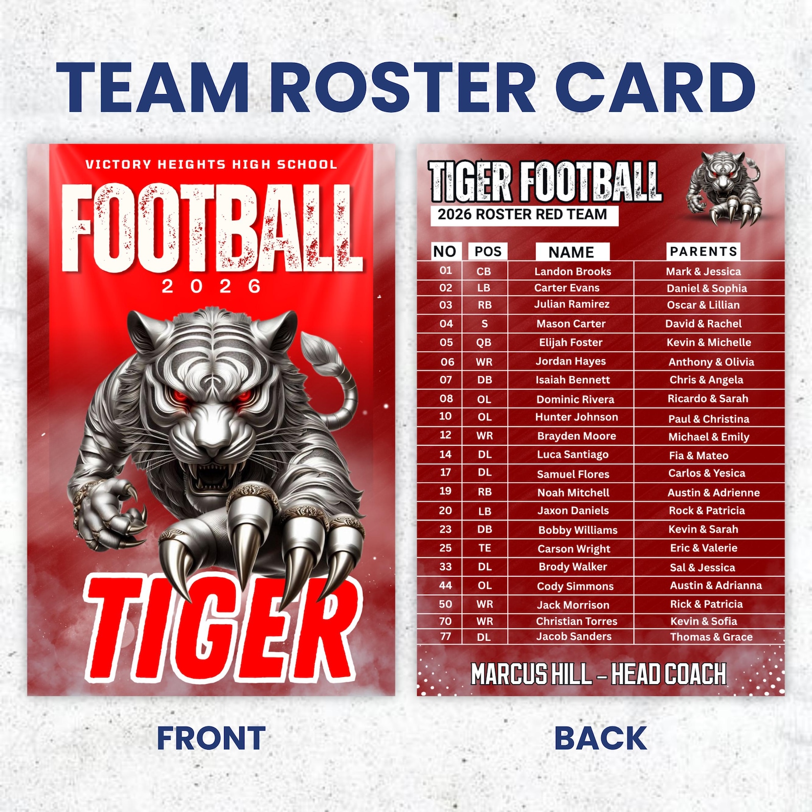 Editable Football Team Roster Card Template for Coaches | Customizable ...