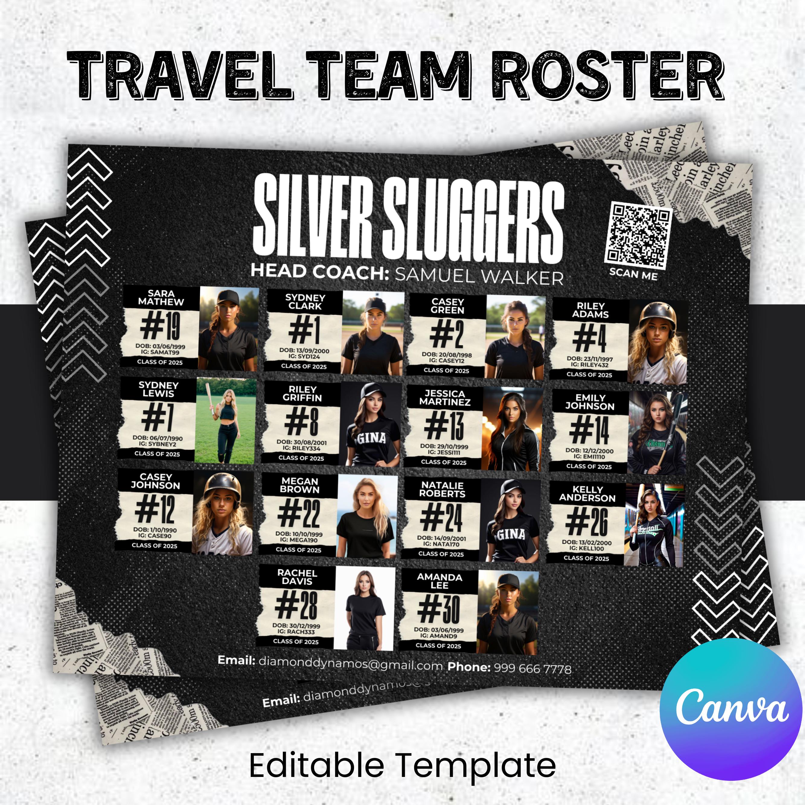 Travel Team Recruit Roster, Custom Team Roster Template for Any Sports ...