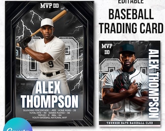 Baseball Trading Card Template, Editable Double-Sided Player Cards, Rookie Cards Design for Kids Little League, Youth Sports Trading Card