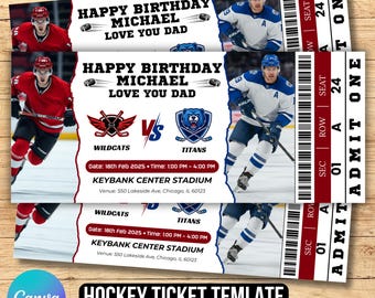 Editable Hockey Ticket Canva Template, Customizable Hockey Ticket, Hockey Game Ticket, Surprise Game Gift
