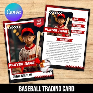Plantilla de tarjeta coleccionable de béisbol, plantilla editable de Canva para tarjetas de béisbol, tarjetas coleccionables de jugadores deportivos imprimibles, tarjetas de equipo para hacer regalos deportivos