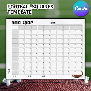Football Squares Template, 100 Football Squares, Football Fundraiser Template, Editable Numbered Football Squares, Canva Template