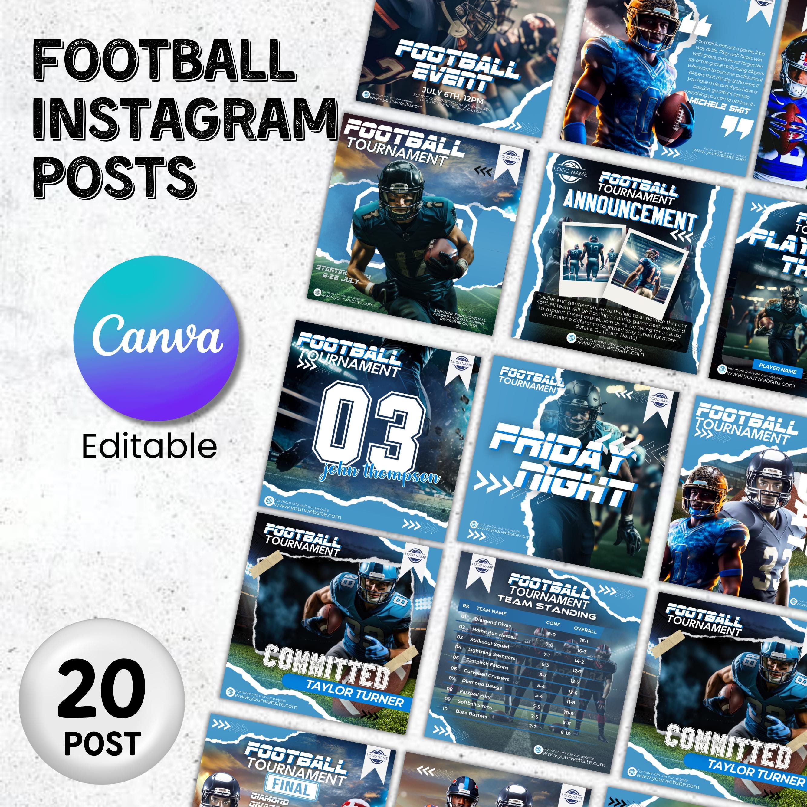 Football instagram Post template, Canva Football Templates, Football Social Media Flyer, Football Team, Football Schedule, Editable In Canva