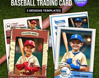 Baseball Trading Card Template, Editable Double-Sided Player Cards, Rookie Cards Design for Kids Little League, Youth Sports Trading Card