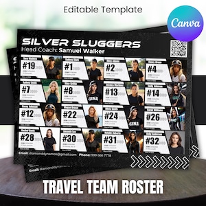 Travel Team Recruit Roster, Custom Team Roster Template For Any Sports Softball, Baseball, Basketball, Athlete Profile, Canva Template
