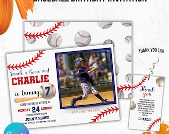 Baseball Birthday Photo Invitation Template, Printable Sports Birthday Invite Template, Sports Photo Invite,Party Invite, Rookie Of The Year