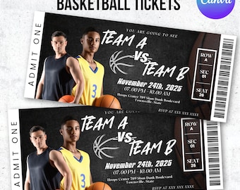 Digital Download Basketball Birthday Invite, NBA Ticket, Souvenir Ticket, Custom Ticket Basketball, Basketball Sport Canva TemplatePrintable