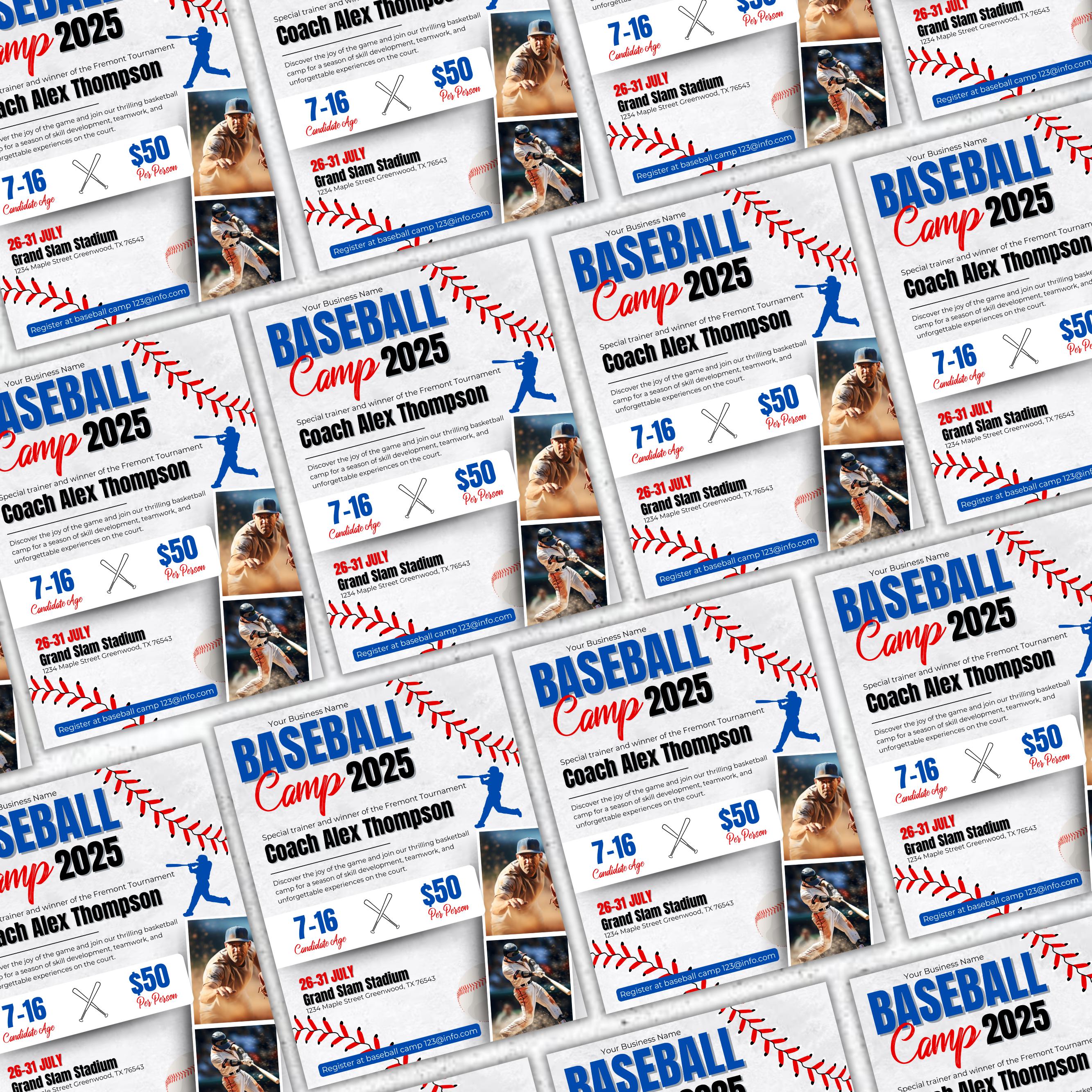 Baseball Camp Flyer, Editable Baseball Camp Template, Camp Flyer