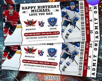 Editable Hockey Ticket Canva Template, Customizable Hockey Ticket, Hockey Game Ticket, Surprise Game Gift