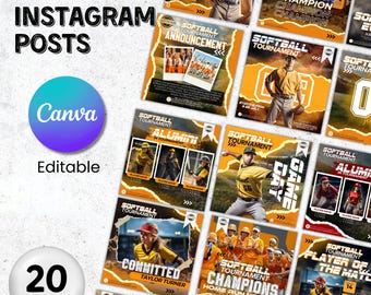 Softball Social Media Templates, Sports Social Media Post, Softball Instagram Post,Softball Social Media Kit,Sports graphics,Softball Flyers