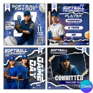 Softball Game Day Flyer, Softball Tryout Flyer, Softball Player Spotlight Flyer, Sports Commited Flyer Softball Flyers Bundle Canva Template