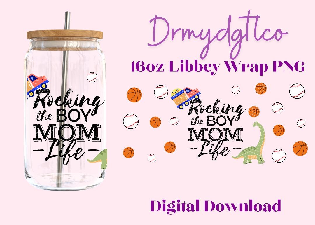Boy Mom 16oz Libbey Glass Can Wrap Png Sublimation Digital Instant ...