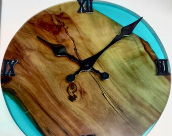 Horloge en bois noyée dans la résine | Horloge murale | articles en résine | Horloge en résine | Bois naturel| Horloge murale| Meubles