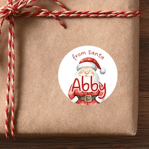 Christmas Personalised Santa Name Stickers – 40mm Glossy Gift Labels, 24 Stickers per Sheet, Custom Santa Tags for Presents