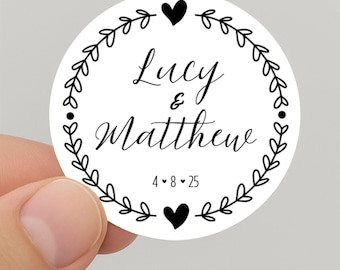 Wedding Personalised wedding favor Stickers – 40mm Glossy Gift Labels, 24 Stickers per Sheet, Custom wedding thank you stickers for Presents