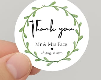 Wedding Personalised wedding favor Stickers – 40mm Glossy Gift Labels, 24 Stickers per Sheet, Custom wedding thank you stickers for Presents