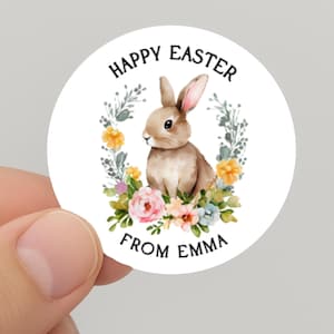Autocollants personnalisés avec nom de lapin de Pâques - 40 mm étiquettes-cadeaux brillantes, 20 autocollants par feuille, étiquettes personnalisées de lapin de Pâques pour cadeaux et œufs