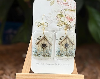 Whimsical Resin Birdhouse Earrings – Handmade Nature-Inspired Jewelry