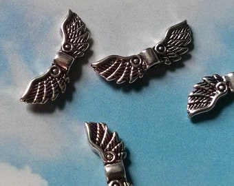 SALE, 20 double wing beads, double sided, silver tone, 22mm