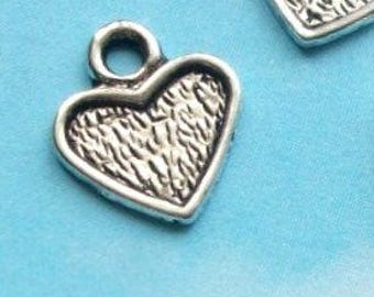 20 small textured heart charms (speckled), silver tone, 11mm