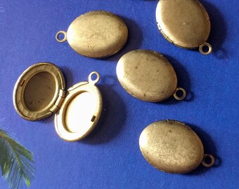 10 oval lockets, vintage brass, 14mm