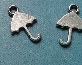 SALE, 10 tiny double-sided umbrella charms, antiqued silver tone, 15mm