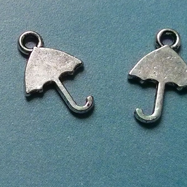 SALE, 10 tiny double-sided umbrella charms, antiqued silver tone, 15mm