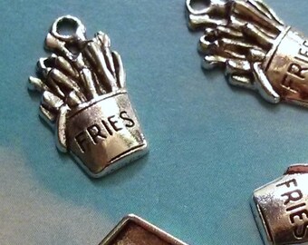 SALE, 10 french fry charms, silver tone, 19mm