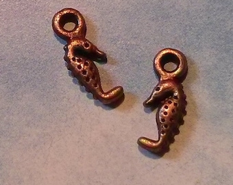 10 tiny seahorse charms, dark copper tone, 13mm