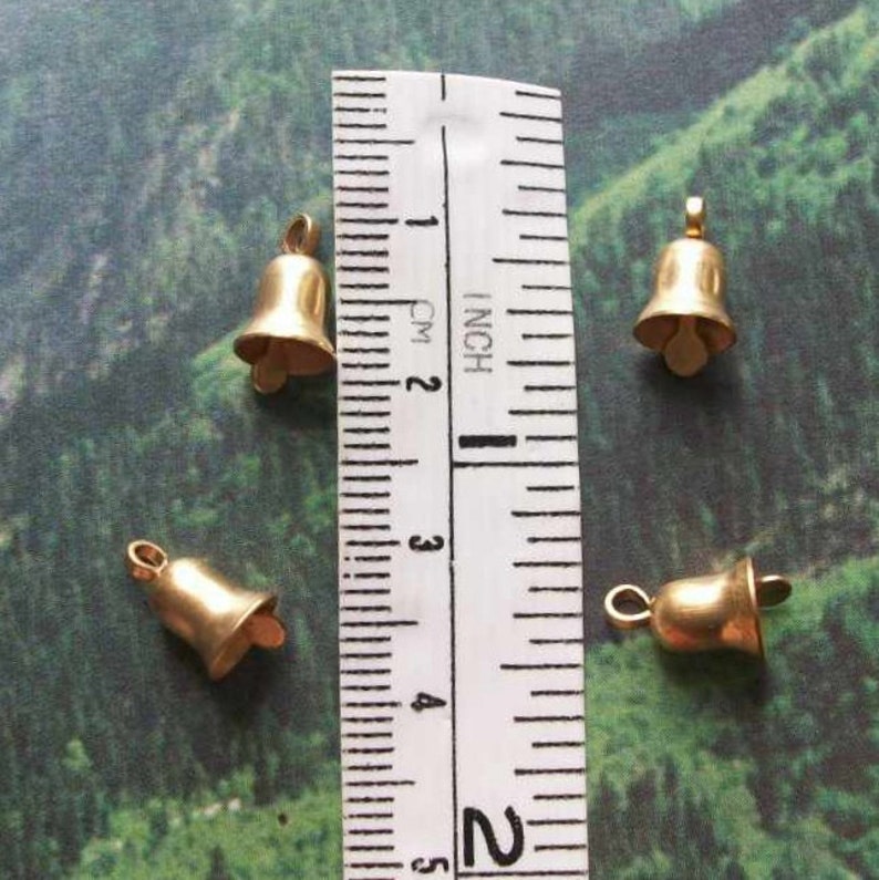 10 tiny brass bell charms, 10mm image 2