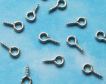 100 screw eye bails, darker silver tone, 8mm x 4mm