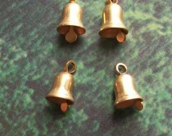 10 tiny brass bell charms, 10mm