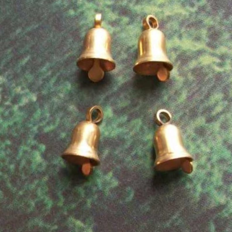 10 tiny brass bell charms, 10mm image 1