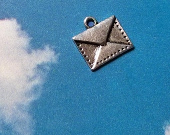 SALE, 10 envelope charms, silver tone, 15mm