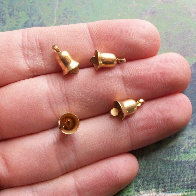 10 tiny brass bell charms, 10mm image 3