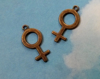 SALE, 10 female symbol charms, bronze tone, 26mm