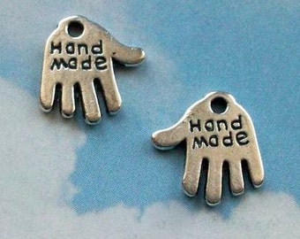20 hand- shaped 'hand made' charms, antiqued silver tone, 13mm