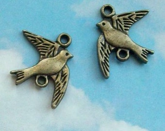 10 flying sparrow connectors, double sided, 2 hole, bronze tone, 16mm, SALE