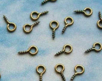 100 screw eye bails, bronze tone, 8mm x 4mm