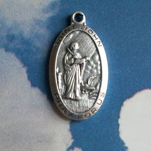 SALE, 1 vintage St. John the Apostle medallion, silver plated, 30mm