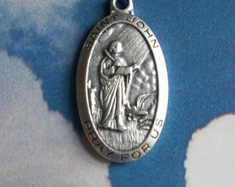 SALE, 1 vintage St. John the Apostle medallion, silver plated, 30mm