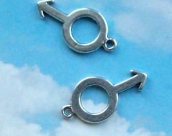 SALE, 10 male symbol charms, silver tone, 25mm