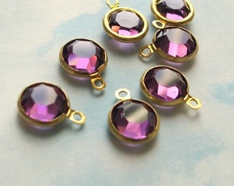 SALE, 10 amethyst purple swarovski crystal drops, gold plated setting, 9mm