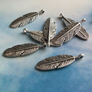 10 feather charms, silver tone, 30mm image 4