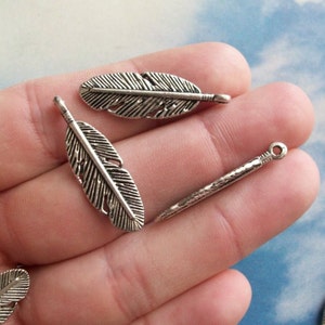 10 feather charms, silver tone, 30mm image 3