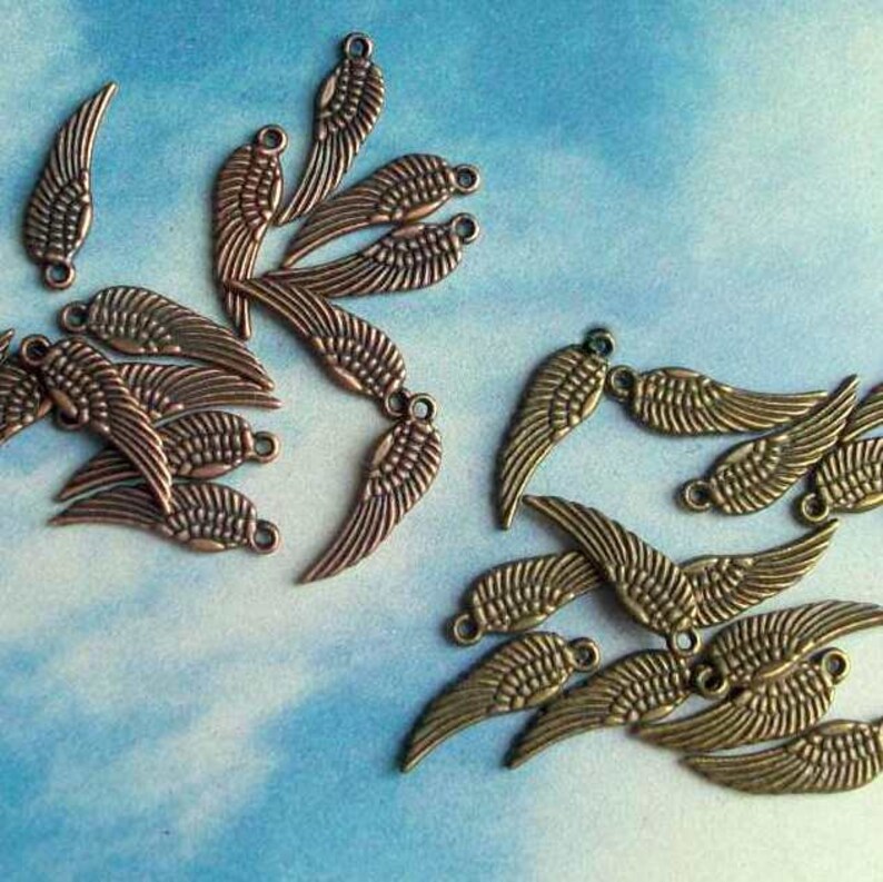 20 tiny wing charms, bronze tone, 17mm image 5