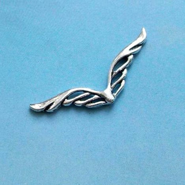 SALE - 20 art deco double wing spacer beads, silver tone, 41mm